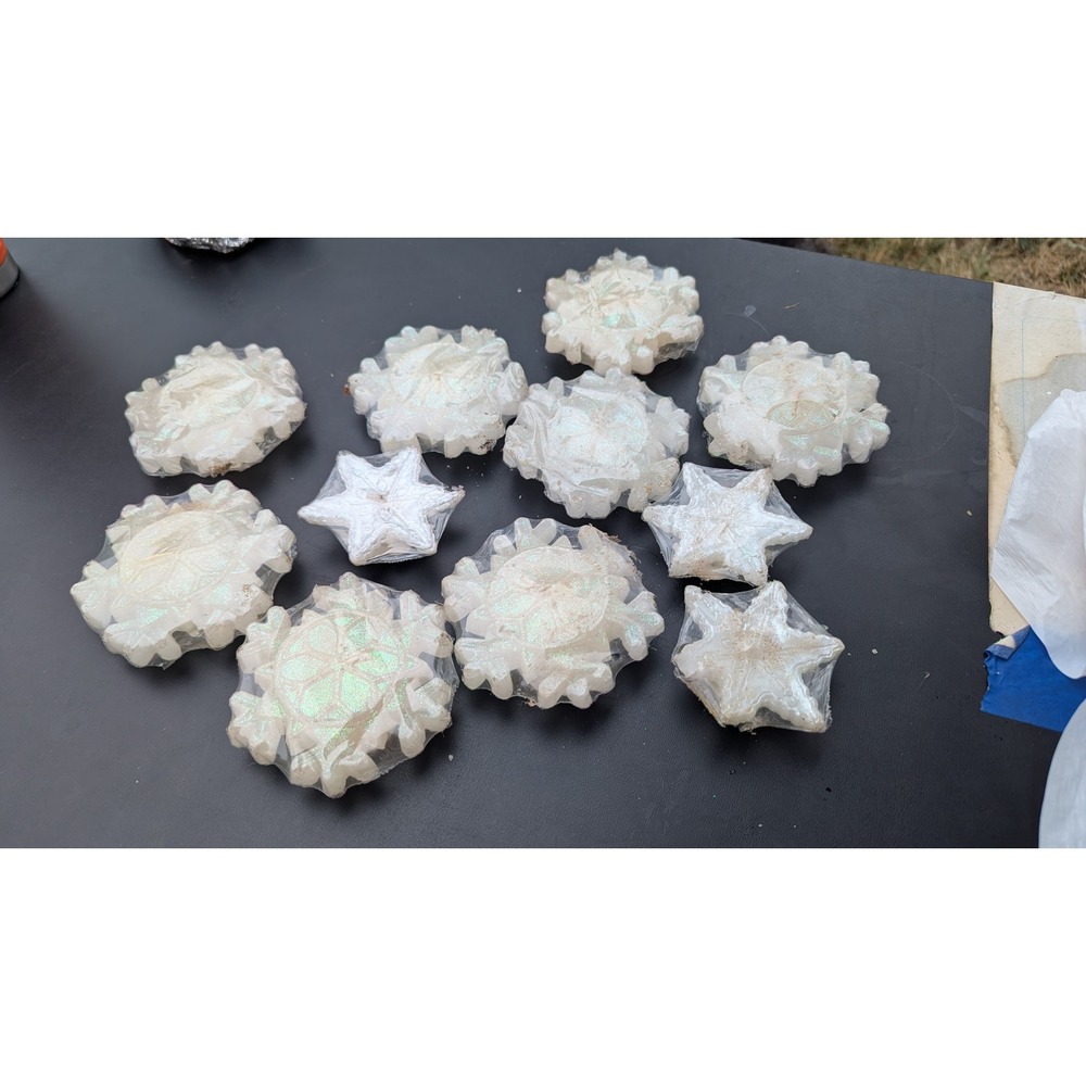 Tag White Iridescent Glitter Snowflake and Star Floating Candles Set of 11